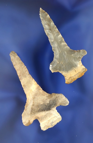 Pair of well styled Hornstone drills, largest is 2 1/2", found in Trigg Co., Kentucky.