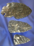 Set of 3 Ohio Coshocton Flint Knives, largest is 3 5/16