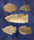 Set of 5 Ohio Arrowheads made from Nethers Flint Ridge Flint. Largest is 2 1/2