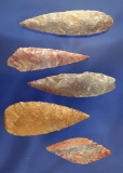 Set of 5 very nice African Neolithic leaf blades - Northern Sahara desert region. Largest is 2 3/8