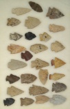 Set of 27 assorted Midwestern Arrowheads, largest is 2