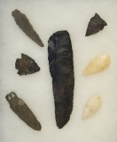 Set of 6 Midwestern Flint Arrowheads and Knives. Largest is 4 1/2