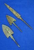 Set of 3 Bronze Arrowheads from Luristan, largest is 5 1/2