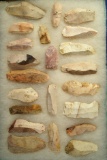 Group of 22 Flake Knives made from Flint Ridge Flint, found in Licking County Ohio. Largest is 3