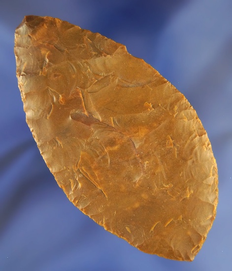 4 1/8" Ovoid Knife made from Caramel Agate. Found near the Wakemap Mound, Columbia River.