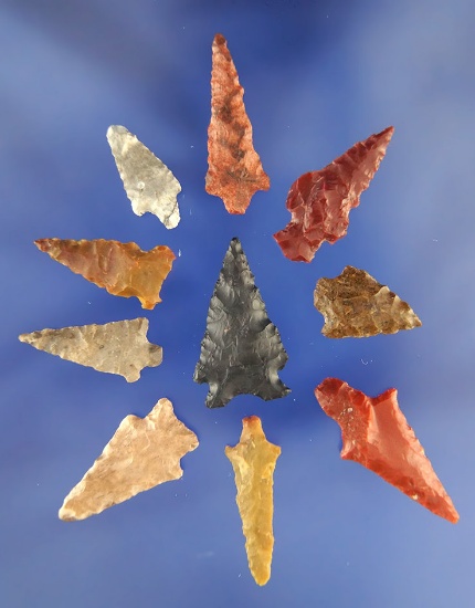 Set of 10 Assorted Gempoints - largest is 1 1/4", found near the Columbia River. Ex. Bill Peterson.