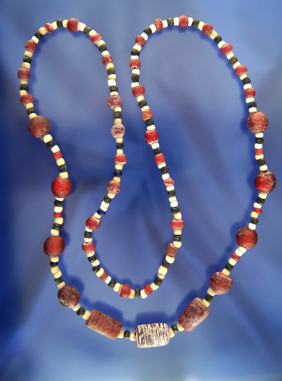 Large 28" Strand of Red, White and Blue Trade Beads found near the Columbia River. Ex. Peterson.