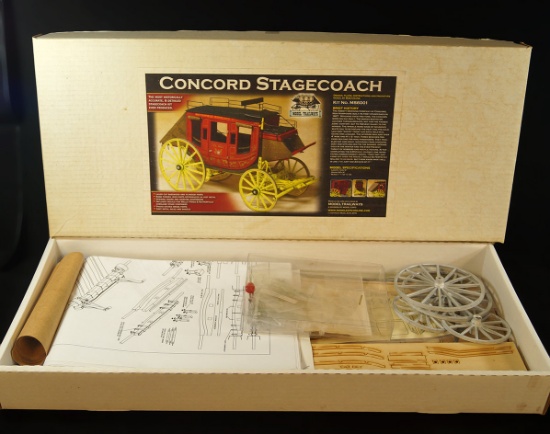 New In Box! Model Trailways Brand Concord Stage Coach Balsa Model Kit - not yet started!