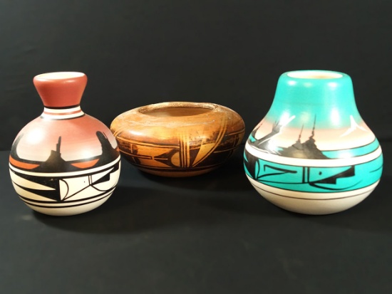 Set of 3 Contemporary Indian Pottery Vessels.