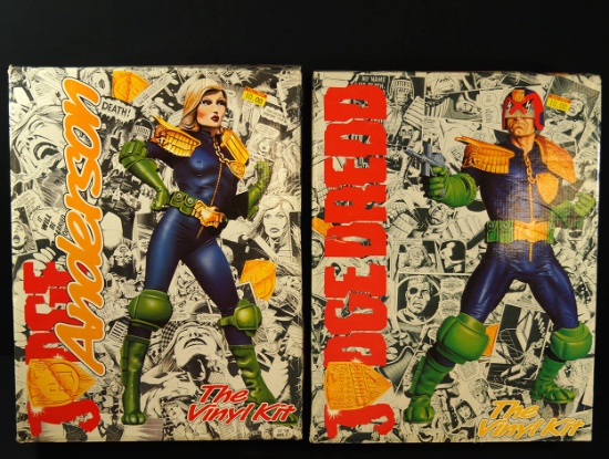 A pair of vinyl Judge Anderson and Judge Dredd figurines. Rectifier Corp for USA