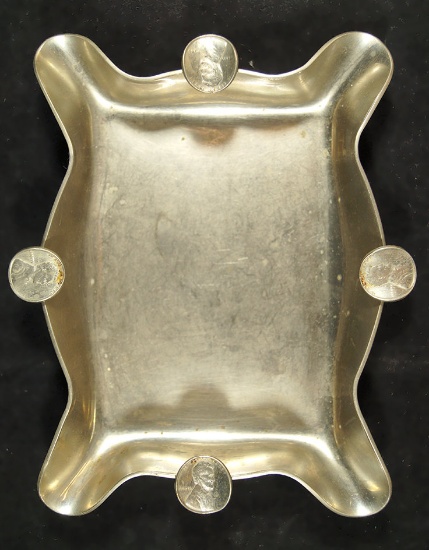 Stainless Steel Ash Tray with 4 Steel Pennies.