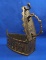 Charcoal box iron with elaborate design work, brass, Ht 5 1/2