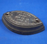 SAD iron base only, cast iron, size 2, G R Ober, Chagrin Falls, OH, pat May 28, 1895, Ht 1/2