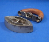 Double pointed SAD iron, detachable wood handle, Ht 3 1/4