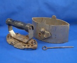 Charcoal box iron, wood handle, pat Aug 18, 1914, Ht 7