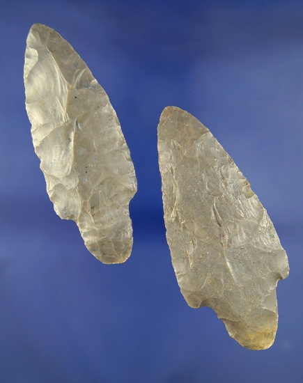 Pair of large Adena Arrowheads found in Indiana made from Hornstone ? largest is 3 7/8".