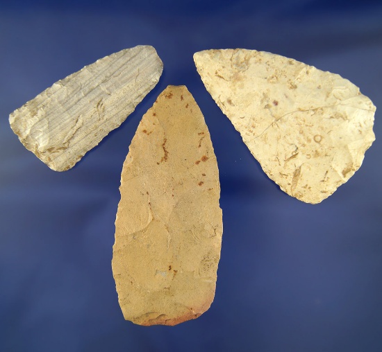Set of three Flint Blades found in Indiana ? largest is 4 3/16".