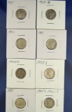8 Nice Mercury Dimes 1935, 1939-D, 1940, 1941, 1942-D, 1943-S, 1945 and 1945-S Micro S VG-Choice AU