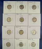 12 Nice Silver Dimes 1947, 1947-D, 1947-S, 1951, 1951-D, 1951-S, 1956, 1956-D, 1957, 1957-D, 1962 an