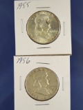 1955 and 1956 Franklin Half Dollars XF-AU
