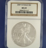 2007-W Burnished American Silver Eagle Certified MS 69 by NGC