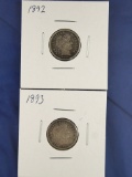1892 and 1893 Barber Dimes F-VF Details