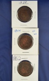 1838, 1844 and 1852 US Large Cents VF Details Environmental Damage