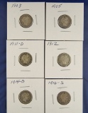 1903, 1905, 1911-D, 1912, 1914-D and 1916-S Barber Dimes G-F