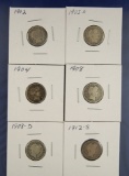 1902, 1903-O, 1904, 1908, 1908-D and 1912-S Barber Dimes G-F