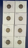 1918, 1919-S, 1920-S, 1924-S, 1928, 1929-S, 1935-S and 1939-S Mercury Dimes G-VF