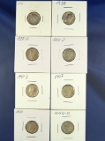 8 Nice Mercury Dimes 1934, 1938, 1938-D, 1940-D, 1941-S, 1943, 1944 and 1944-D VF-AU