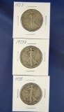 1937, 1937-D and 1938 Walking Liberty Half Dollars VF