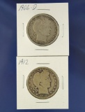 1906-D and 1912 Barber Half Dollars G-VG+