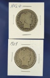 1902-O and 1909 Barber Half Dollars AG+-G