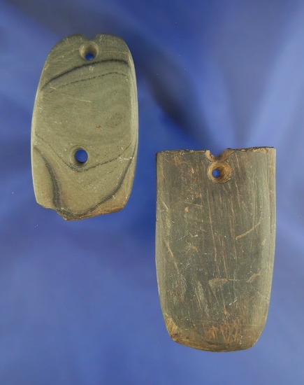 Pair of anciently salvaged Slate Artifacts found near Xenia, Ohio.  Largest is 2 5/8".