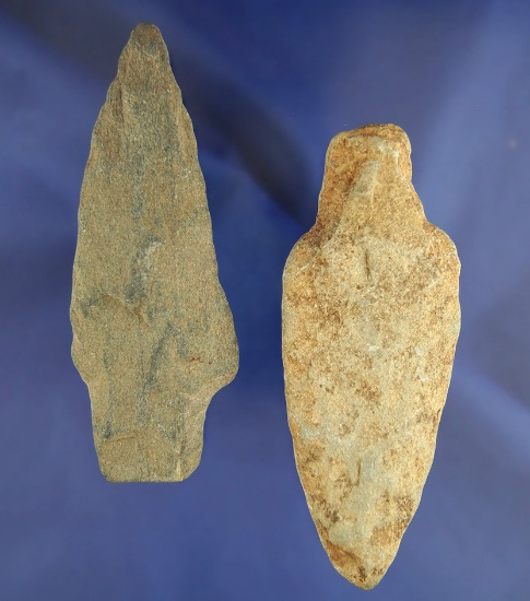 Pair of well patinated Slate Arrowheads found on the East Coast. Both are 4 1/8" long.