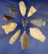 Group 10 assorted Arrowheads found in Texas, largest is 2 5/16
