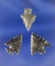 Set of three assorted Obsidian Arrowheads found in Shasta County California. Largest it is 3/4