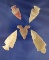 Set of five nicely styled Texas Arrowheads, largest is 2 3/8