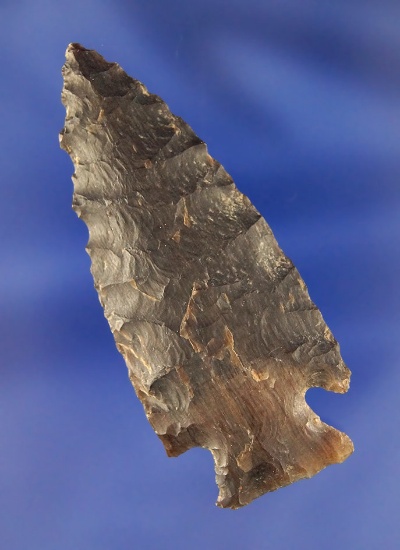 Nicely patinated and well flaked 2 1/2" Cornernotch Arrowhead made from quality semi translucent mat