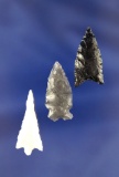 Set of three Great Basin Arrowheads, largest is 1 3/16