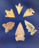 Group of 6 assorted Arrowheads, largest is 1