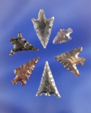 Set of six Columbia River Arrowheads, largest is 13/16