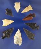 Set of nine assorted Arrowheads found in Oregon, largest is 1