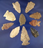 Group of 10 assorted Arrowheads, largest is 2