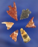 Set of six assorted Gem Points found near San Diego California in various conditions, largest is 15/