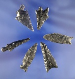 Set of six assorted Obsidian Arrowheads found by the late Hank Casiday of Lakeview Oregon between 19
