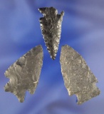 Set of three Columbia River Arrowheads, largest is 1 5/8