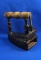 Box iron, cast iron, lift gate, wood handle, Ht 6 1/2