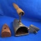 Ox tongue box iron, European, brass, hinged gate with slug, wood handle, Ht 7 1/4